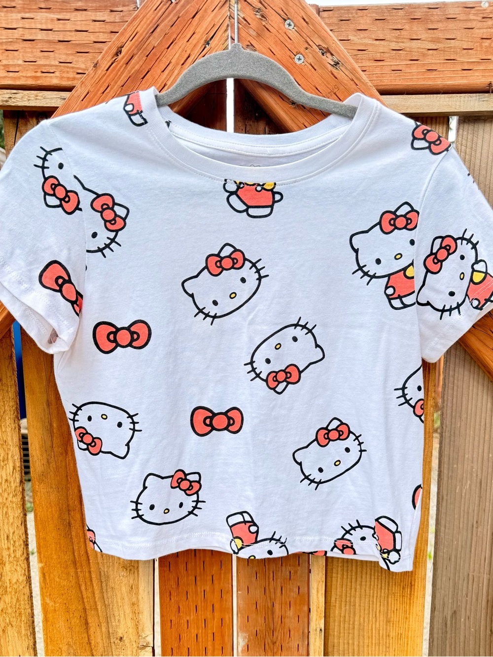Hello Kitty White Crop Tee with Red Bows - Women’s Shirts & Tops